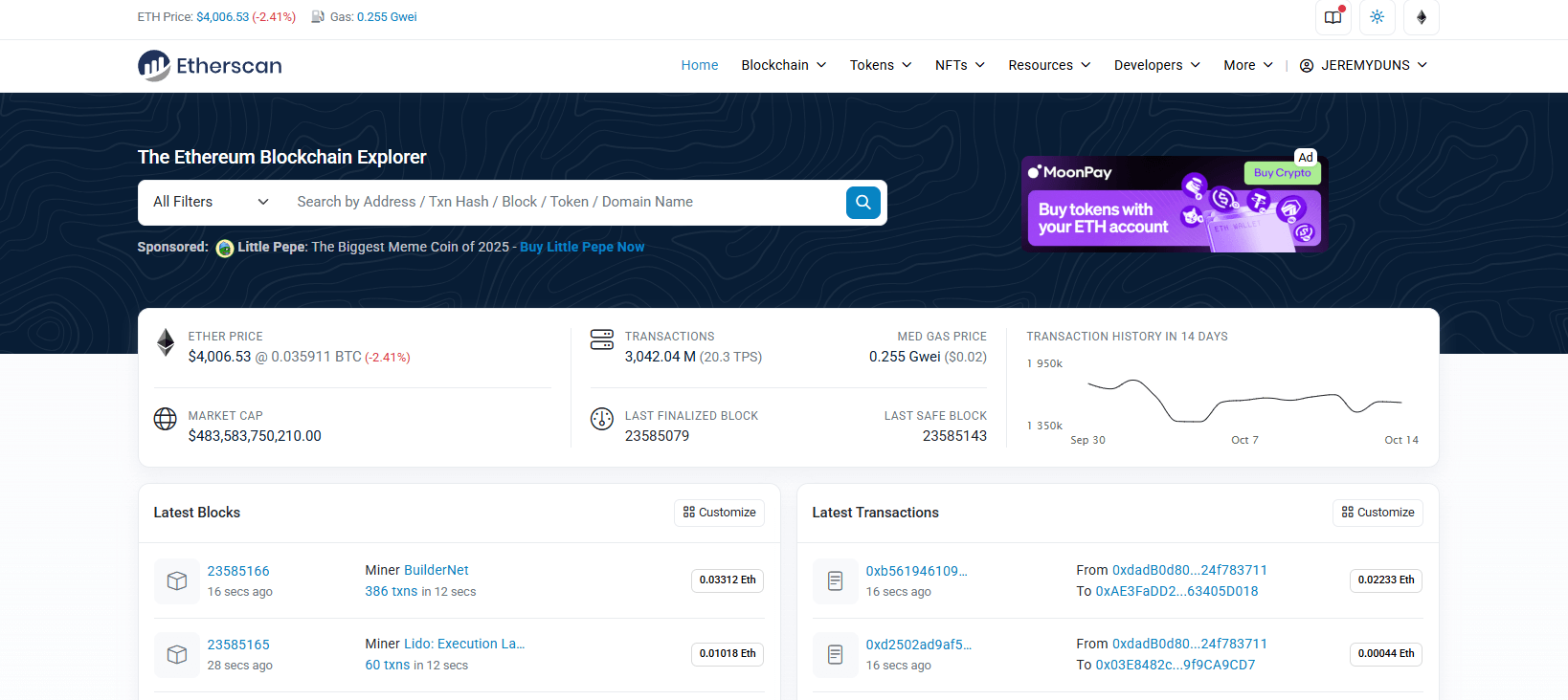 Blockchain explorer showing wallet transaction history to verify if wallet is safe to send crypto